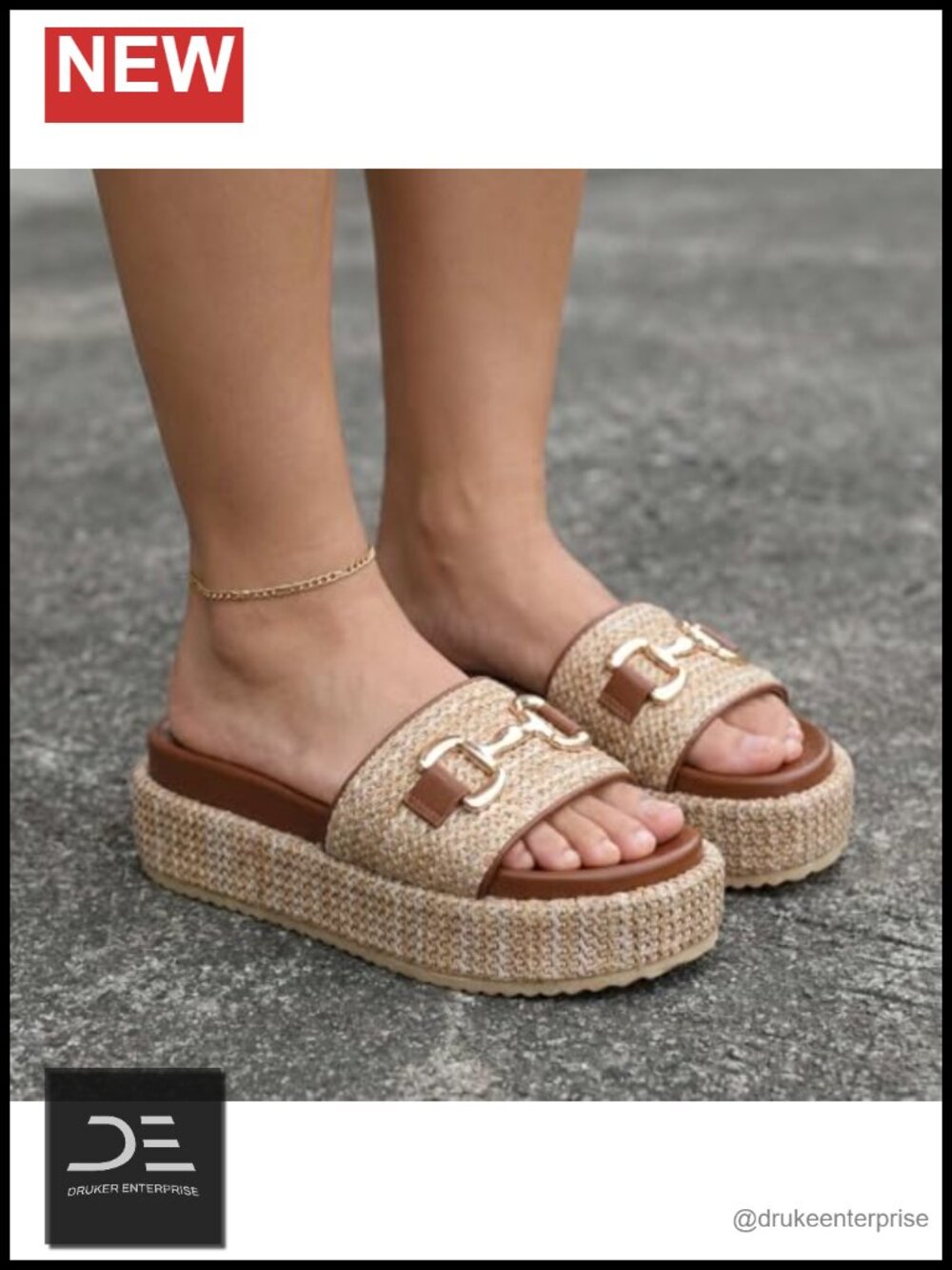 Platform Sandals Cute Raffia Espadrilles Slip on Open Toe Woven Straw Slides - Picture 1 of 5